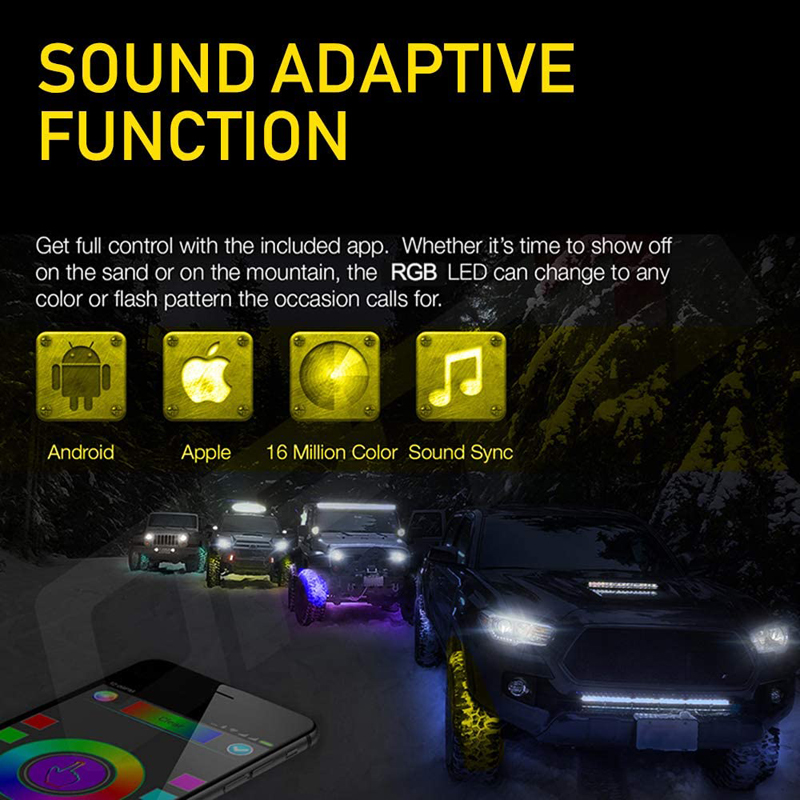 Doxmall 8 Pods Waterproof Car Underglow RGB Decorative Led Rock Light Kit by Phone Bluetooth for Offroad 4x4 Jeep Wrangler UTV ATV - Image 6
