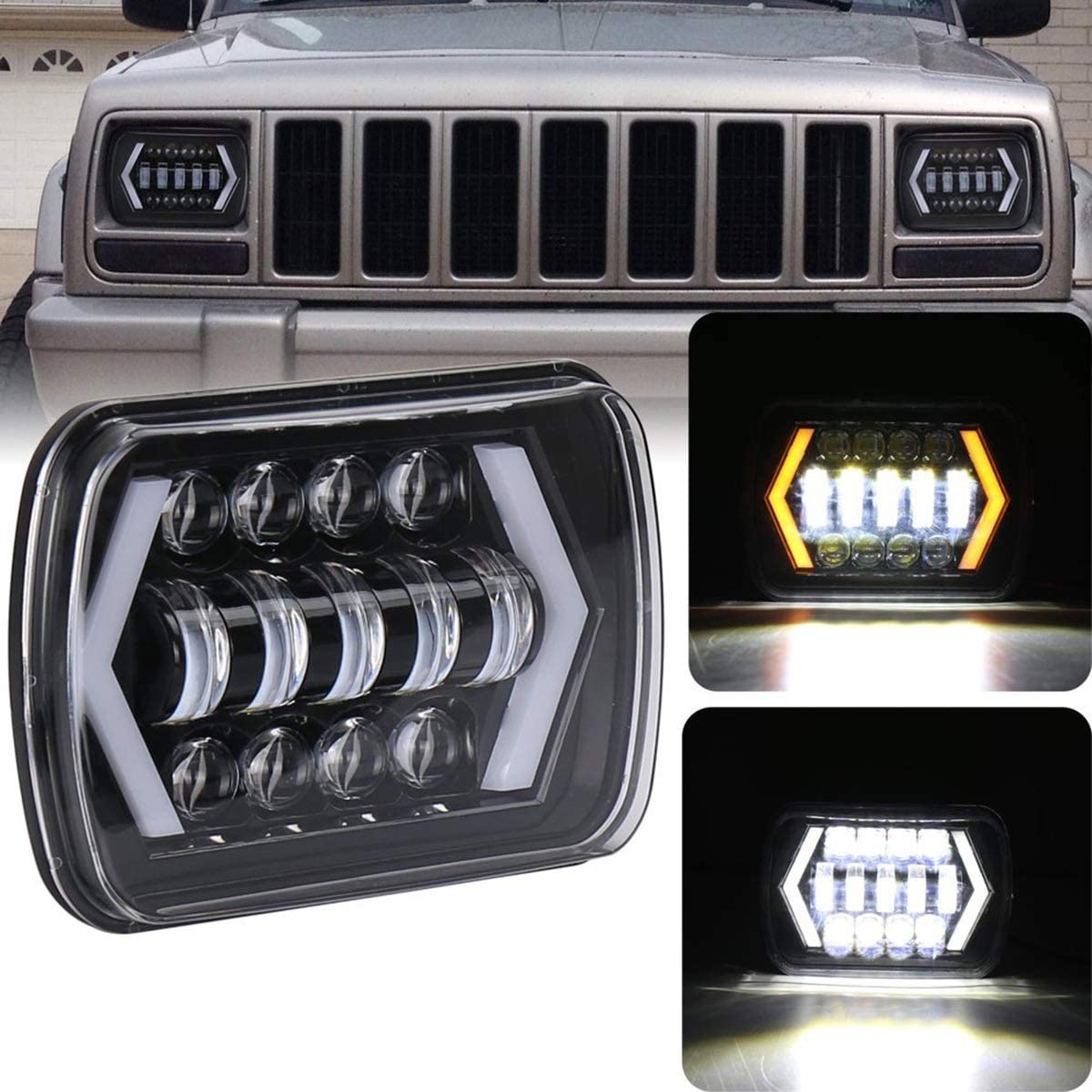 Doxmall 110W 5x7'' Sealed Beam LED Headlight with White DRL & Amber Arrow Dynamic Sequential Turn Singal 7x6'' Rectangular Headlamp for Offroad YJ XJ Cherokee Truck Van H6054 H5054 H6054LL 69822 6052 6053 - Image 6