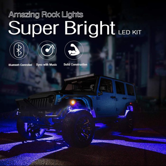 Doxmall 8 Pods Waterproof Car Underglow RGB Decorative Led Rock Light Kit by Phone Bluetooth for