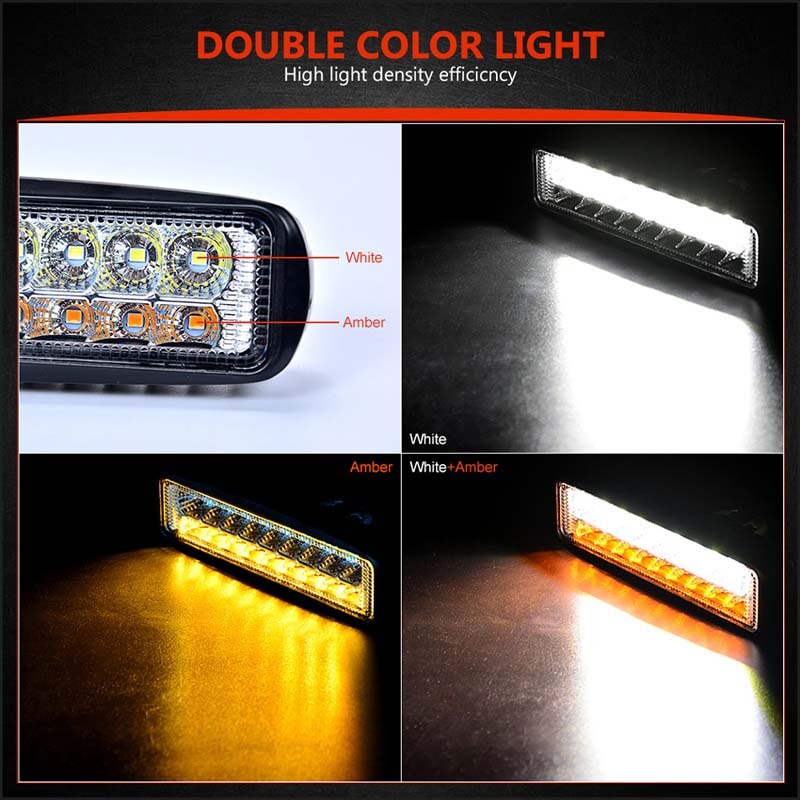 Doxmall 18W Dual Color Car Led Work Light Back Up Light Bar with White & Amber for Offroad Truck