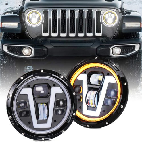 Jeep Wrangler Headlights 7 inch White RGB Halo Rotating Music Function Bluetooth Remote Headlamp for Jeep JK TJ LJ CJ Hummer H1 H2 OVOTOR