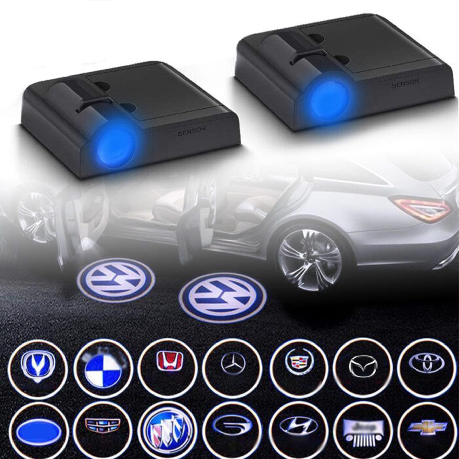 Doxmall 2Pcs Car Door Led Projector Light Shadow Ghost Light Wireless Car Door Welcome Courtesy Lights Logo for All Universal Car Models