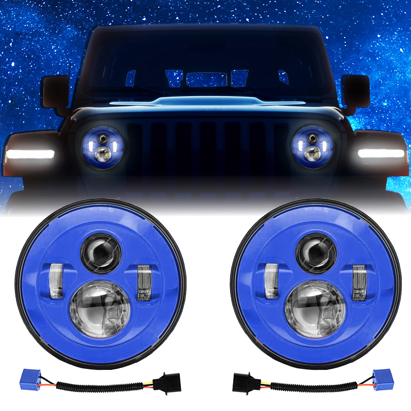 Doxmall 7 Inch Jeep Wrangler JK JKU TJ Headlight 1 Pair Blue Roung Projector Fit for 2003-2009 Hummer H1&H2