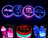 Car Cup Holder Mats Pads Dog Paw RGB LED Lights Car Drink Coaster Atmosphere Light 