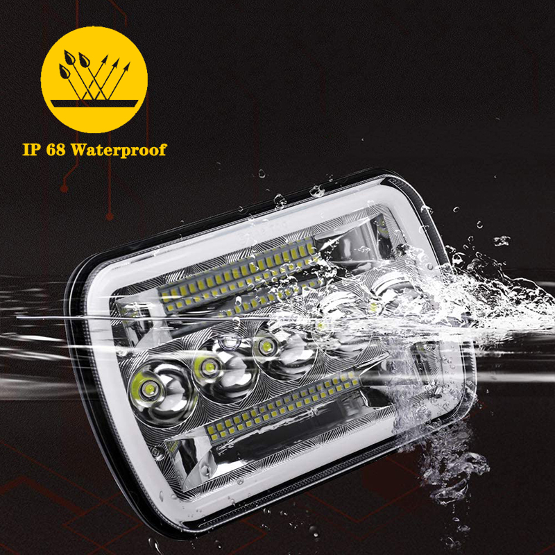 Doxmall 1984-2001 Jeep Cherokee XJ LED Headlight with Halo Ring DRL and Turn Singal 1984-1995 Jeep Wrangler YJ 5x7 Headlight - Image 5