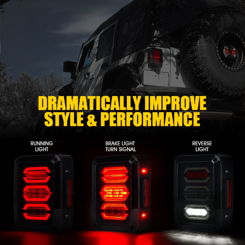 DOT Approved LED Tail Lights Super Bright Reverse Lights with EMC for 2007-2017 Jeep Wrangler JK&JKU Brake Reverse Light Rear Back Up Lights Daytime Running Lamps 