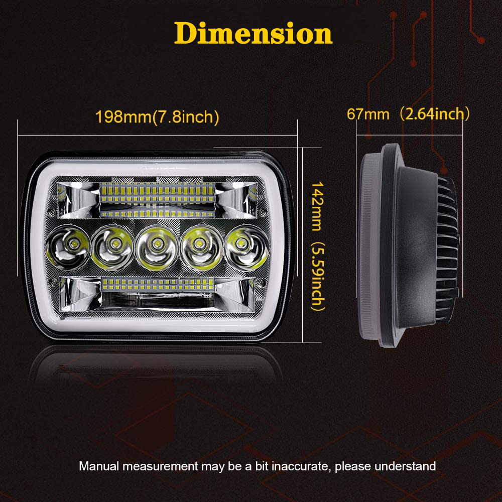 Doxmall 1984-2001 Jeep Cherokee XJ LED Headlight with Halo Ring DRL and Turn Singal 1984-1995 Jeep Wrangler YJ 5x7 Headlight - Image 4