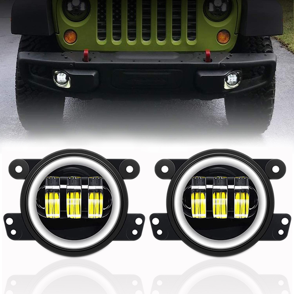 For Jeep Wrangler LED Bumper Fog Lights Front Grill Turn Signal Light with Halo 