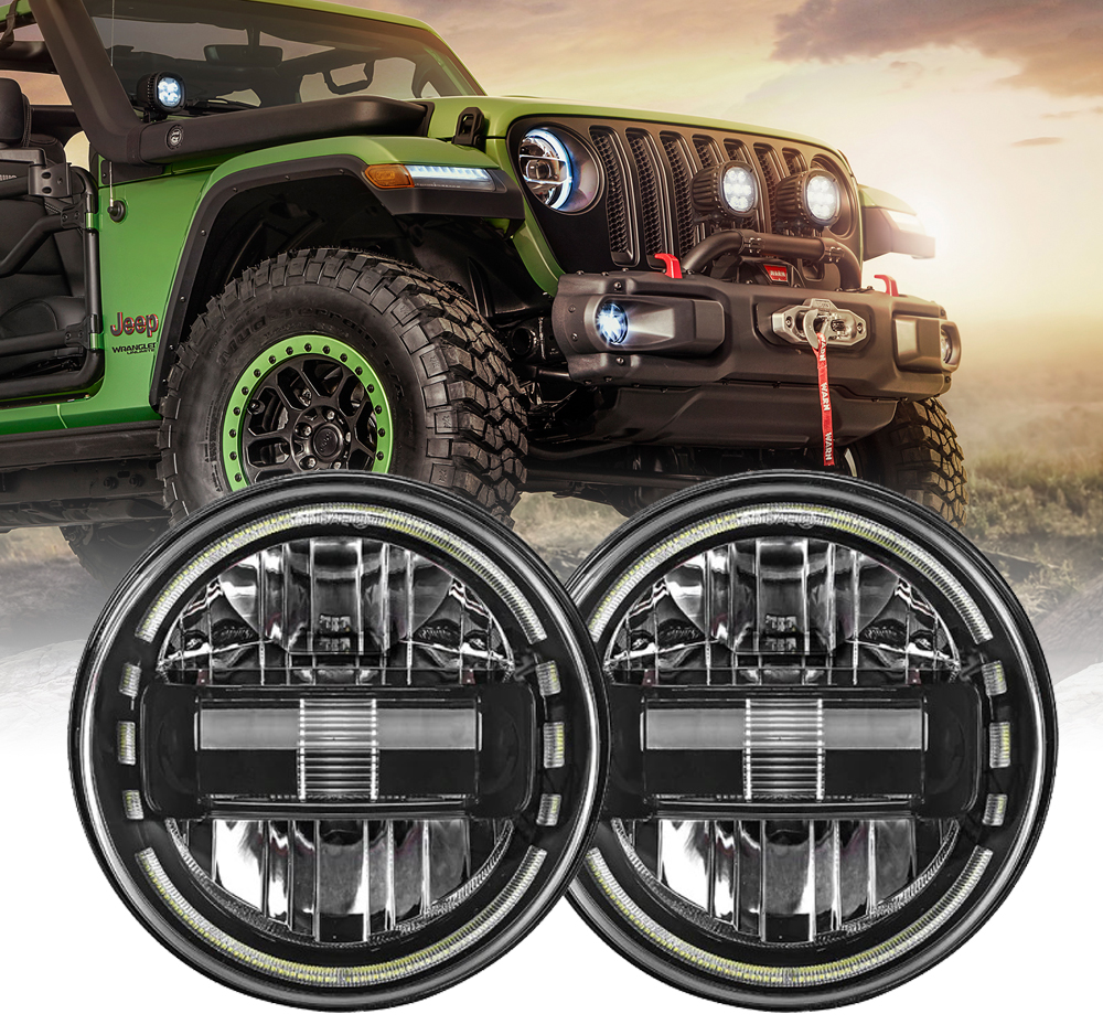 DOXMALL Round LED Headlight with Halo DRL 7 Inch for 1997-2018 Jeep Wrangler JK JKU LJ CJ TJ Hummber H1 H2