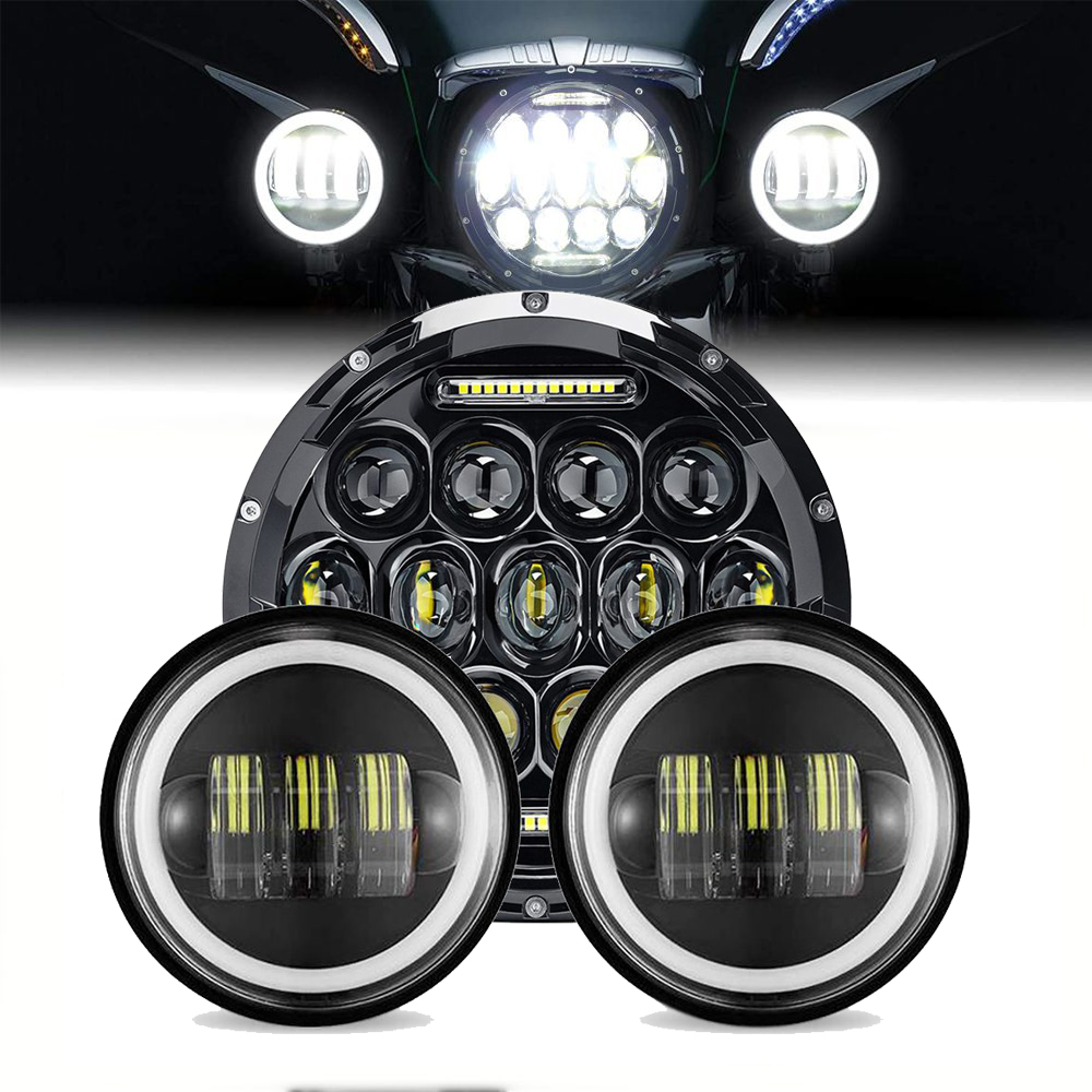 Doxmall 7 Inch Black Motorcycle LED Headlight + 2pcs 4-1/2″ Fog Lights LED Passing Lights Front Lights Driving Lamp - Image 2