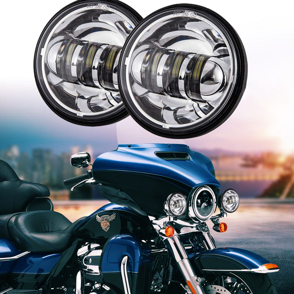 Black 7 Inch DOT Round Projector LED Headlight With Chrome Mounting Bracket H4-H13 Adapter For Harley Davidson Road King Street Glide Road Glide Electra Glide Fat Boy Ultra Limited Motorcycle 