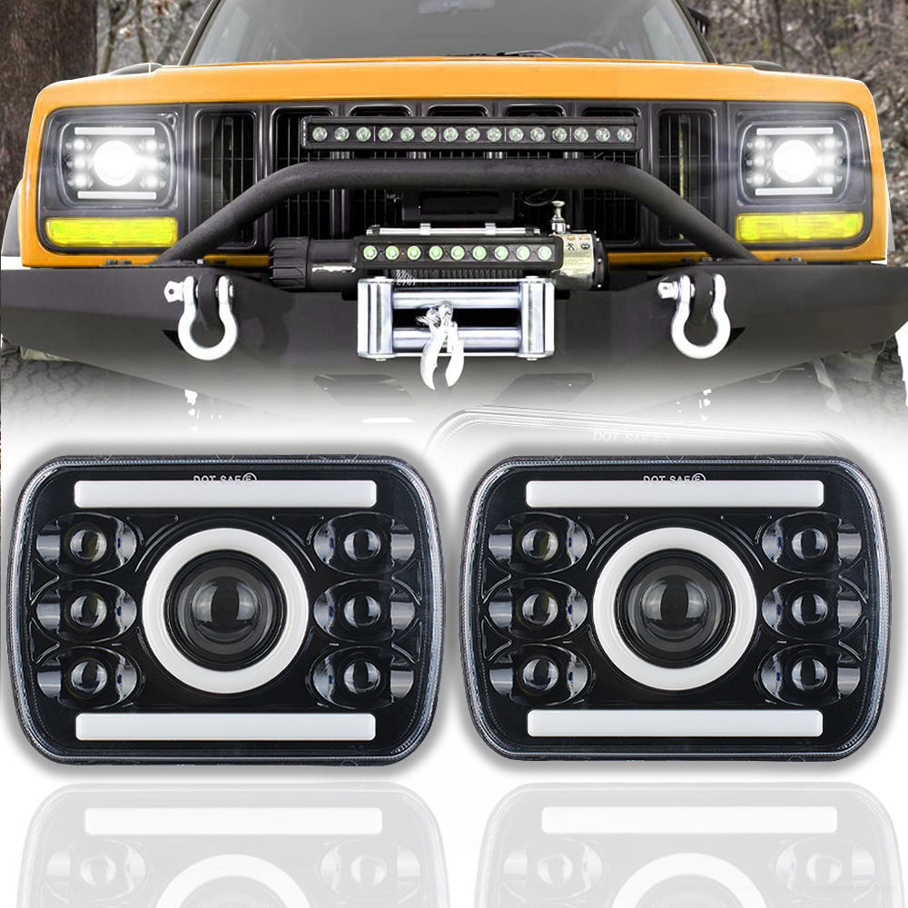 Doxmall 2Pcs 5×7 7×6 Square H6054 Headlights Sealed Beam CREE LED Headlamps with White DRL for Jeep Wrangler YJ Cherokee XJ Chevy Ford Toyota Pickup GMC Truck