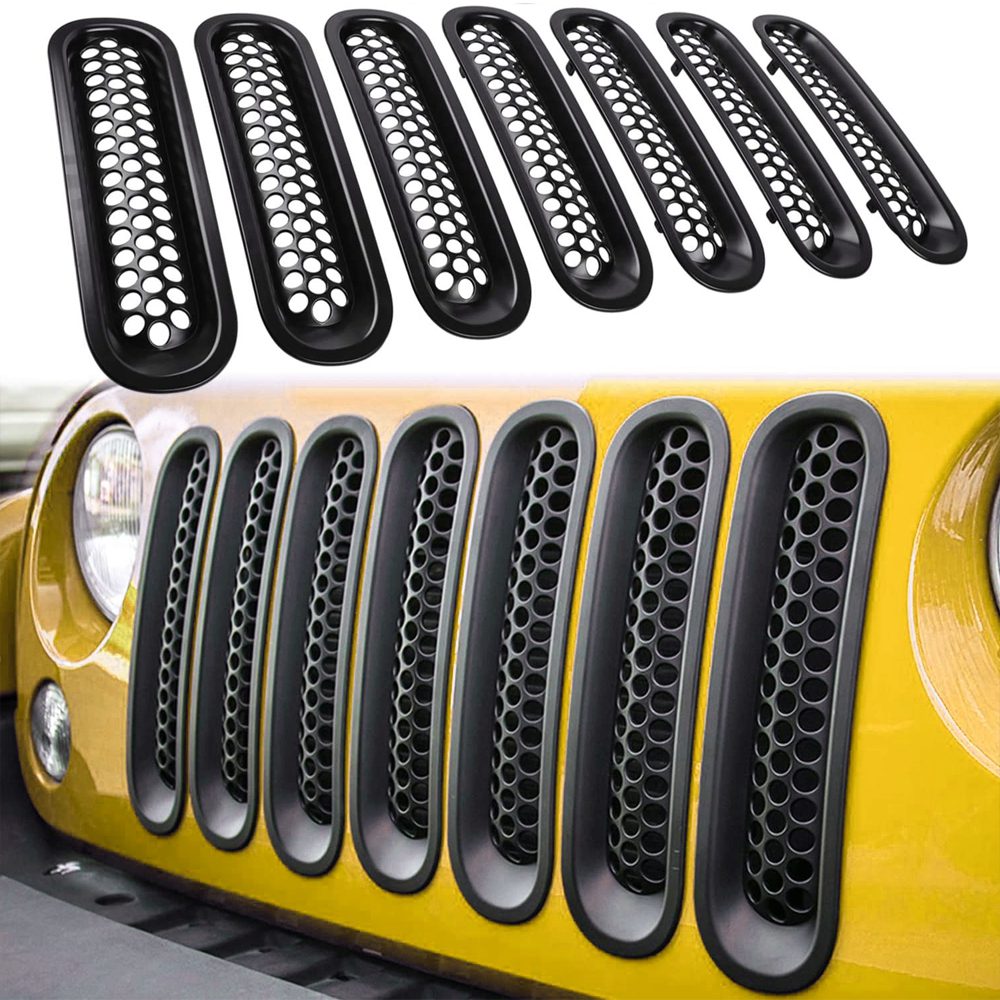 Doxmall 7Pcs Jeep Wrangler JK Grill Inserts, Matte Black Front Mesh
