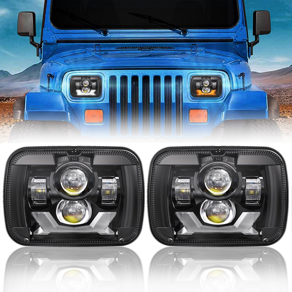 Doxmall New Osram Chips 5×7 Headlights 1Pair 7×6 Anti-glare H6054 Led Headlamps with White DRL & Amber Turn Signal Hi/Low Sealed Beam Compatible with Jeep Cherokee XJ Wrangler YJ Ford Chevy GMC Toyota Nissan