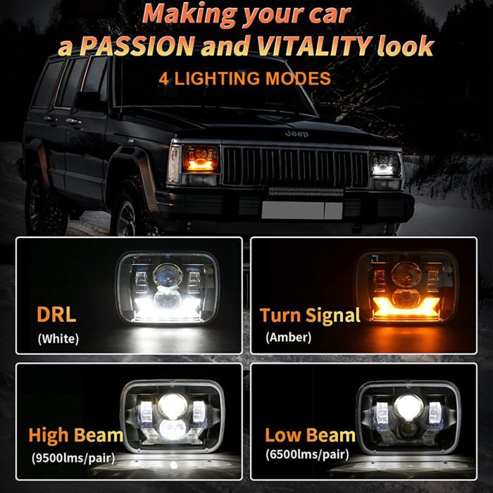 Doxmall New Osram Chips 5×7 Headlights 1Pair 7×6 Anti-glare H6054 Led Headlamps with White DRL & Amber Turn Signal Hi/Low Sealed Beam Compatible with Jeep Cherokee XJ Wrangler YJ Ford Chevy GMC Toyota Nissan - Image 2