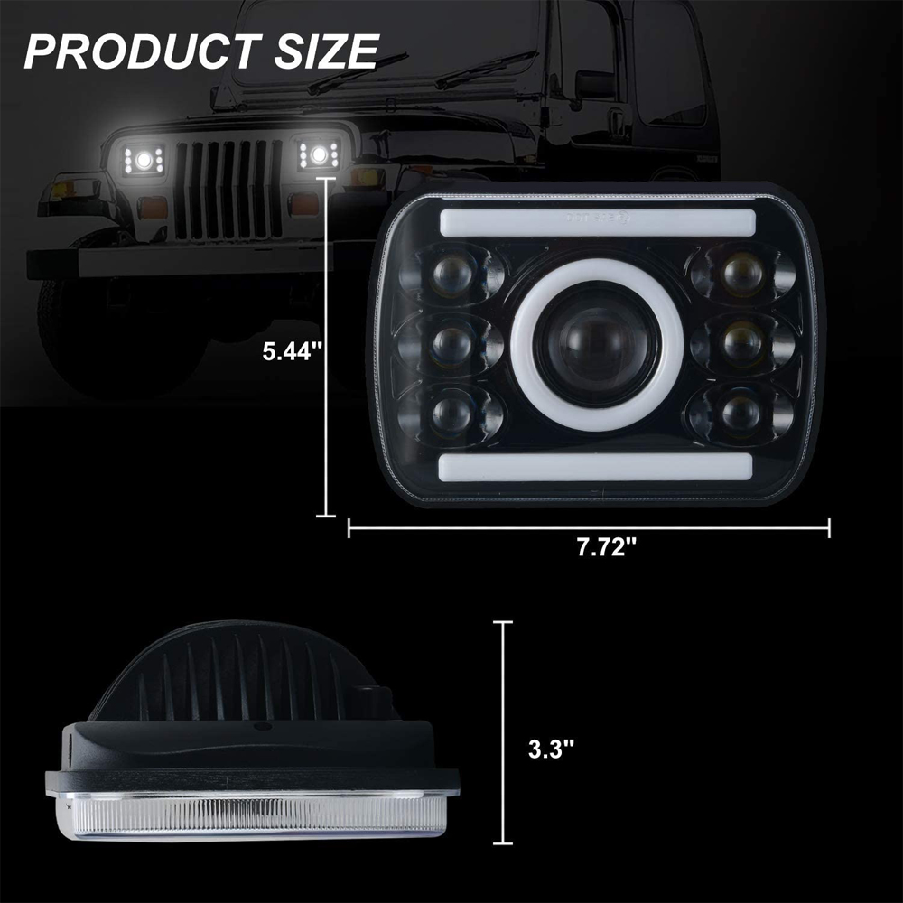 Doxmall 2Pcs 5×7 7×6 Square H6054 Headlights Sealed Beam CREE LED Headlamps with White DRL for Jeep Wrangler YJ Cherokee XJ Chevy Ford Toyota Pickup GMC Truck - Image 5