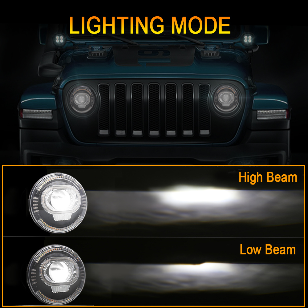 Doxmall New Wrangler Headlights 7inch Dual Halo LED Headlights with White DRL Amber Turn Signal Compatible with 1997-2017 Jeep Wrangler JK JKU LJ CJ TJ-2PCS - Image 3