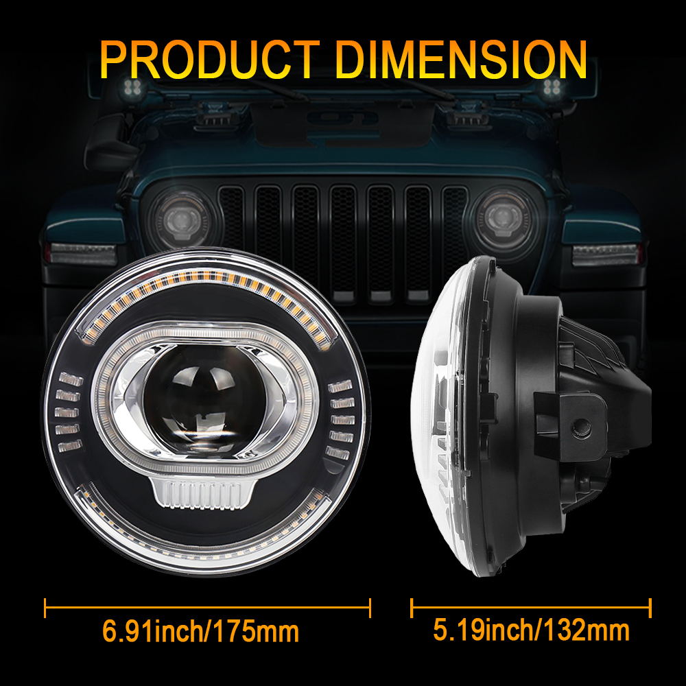 Doxmall New Wrangler Headlights 7inch Dual Halo LED Headlights with White DRL Amber Turn Signal Compatible with 1997-2017 Jeep Wrangler JK JKU LJ CJ TJ-2PCS - Image 8