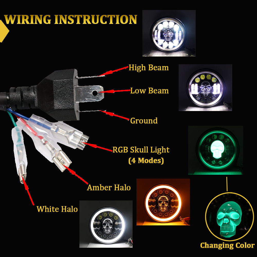 Doxmall Skull Pattern RGB Headlight 1Pcs DOT Approved 7 inch LED Projector Headlamp Replacement for Road King Street Glide Fat Boy - Image 3
