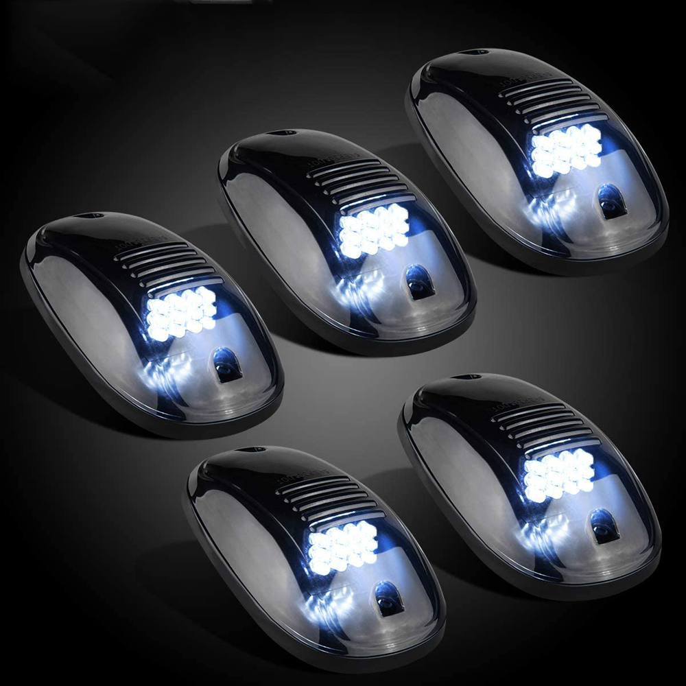 Doxmall 5X White LED Cab Roof Top Clearance Light Black Smoke Lens Marker Running Lamps Compatible with Pickup Trucks Ford F150 Dodge Ram GMC Vans Lorry SUV POV Vehicle - Image 3