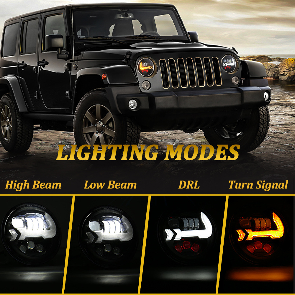 Doxmall Newest 1Pair 7" LED Headlights With DRL & Turn Signals & Red Mood Lights For 07-18 Jeep Wrangler - Image 2