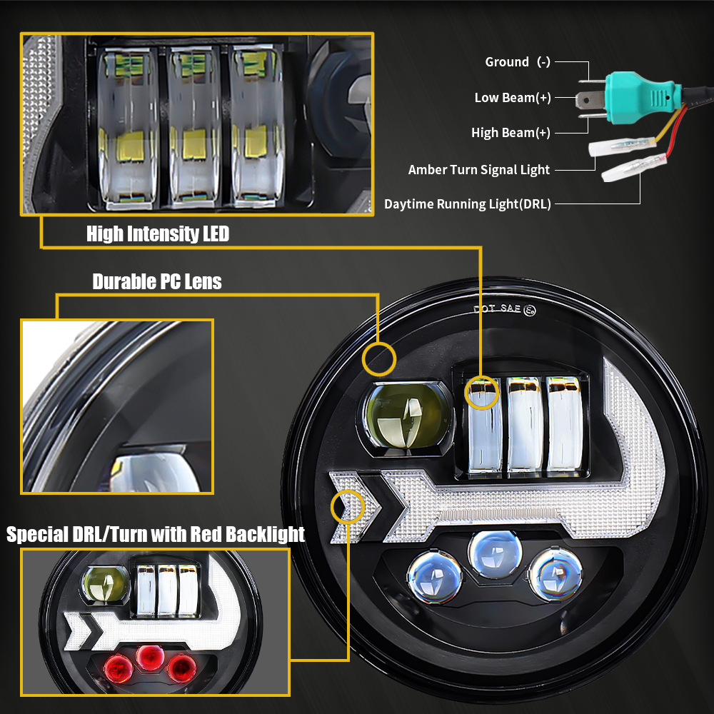 Doxmall Newest 1Pair 7" LED Headlights With DRL & Turn Signals & Red Mood Lights For 07-18 Jeep Wrangler - Image 3