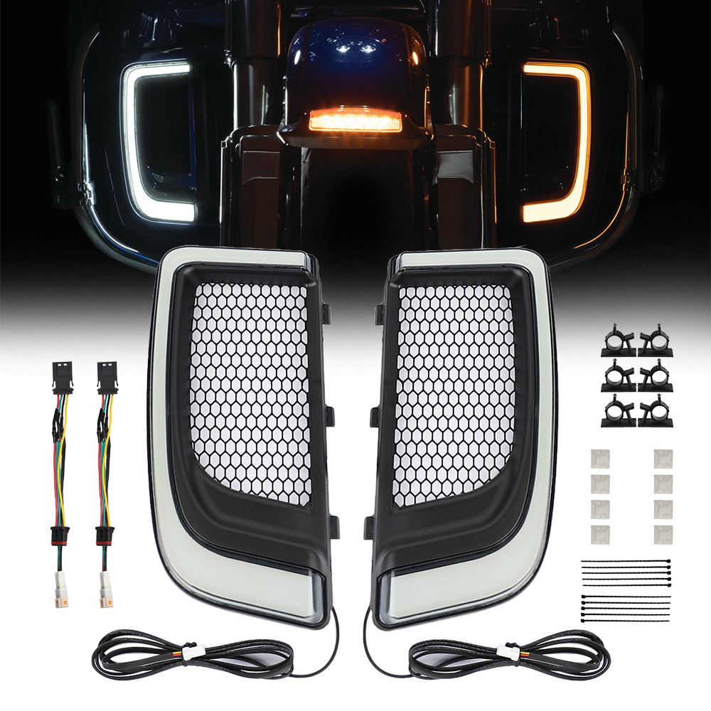 Doxmall 2Pcs LED Running Light Turn Signal Lower Fairing Grills Switchback Flare Compatible With Touring Road Glide Street Glide Electra Glide 2014-2020 (Matte Black)