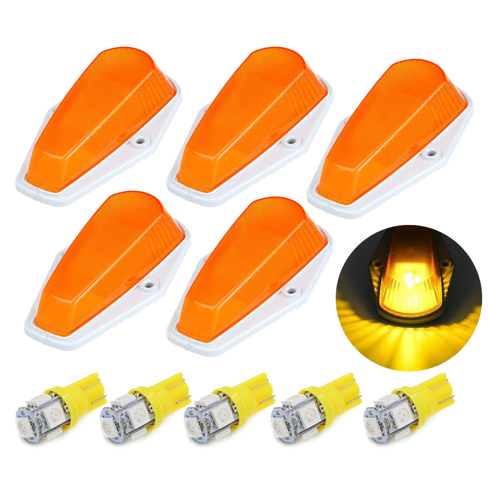 Doxmall 5Pcs Amber Cab Marker Light Covers Replacement for F150 F250 F350 Top Roof Clearance Running Lights Lens 1980-1997 Super Duty Pickup Trucks with Base and Amber T10 Bulbs