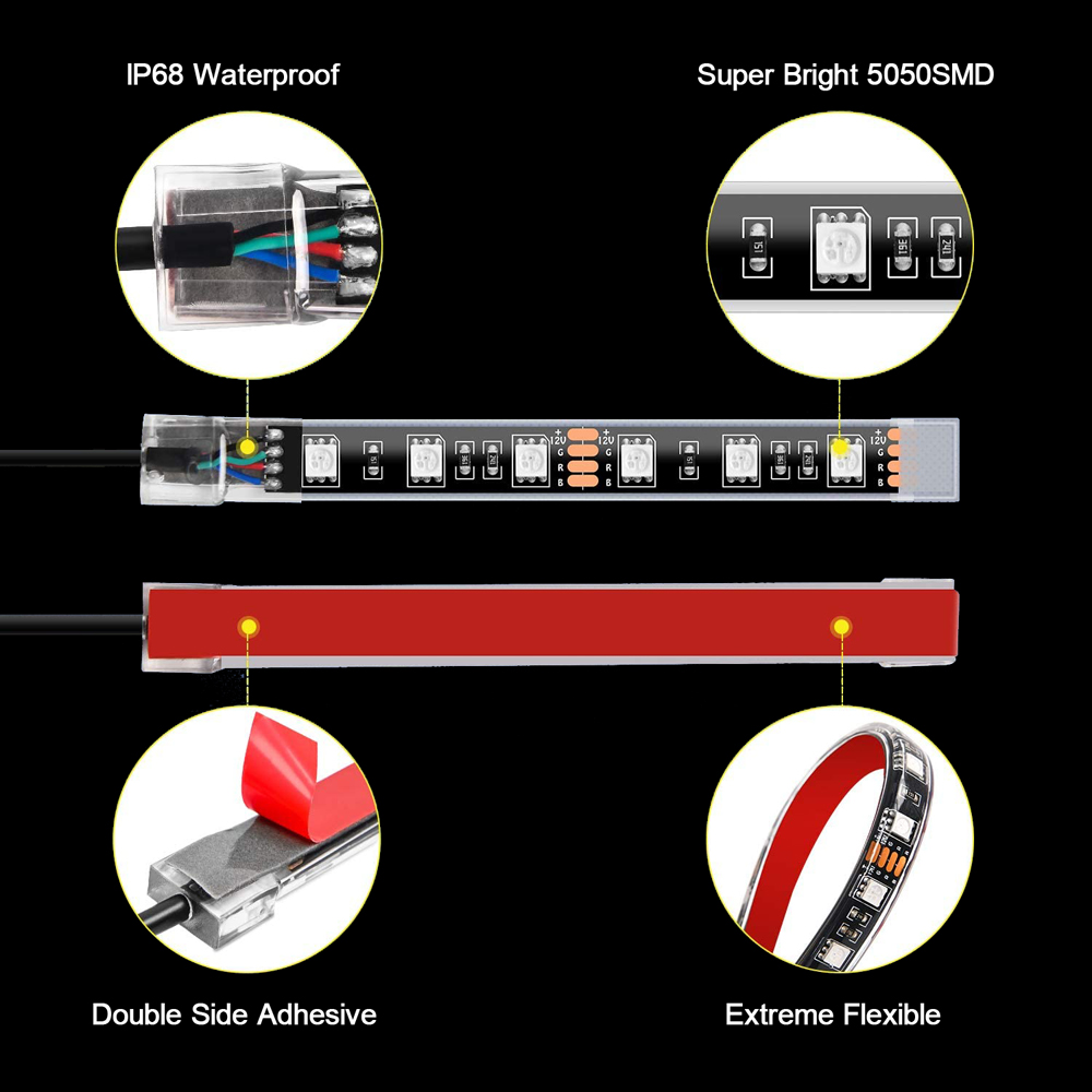 Doxmall 8PCS RGB Motorcycle Underglow led Light Kit Waterproof Multi-Color Atmosphere Lights Strips with APP Control for Honda Kawasaki Suzuki And More - Image 4
