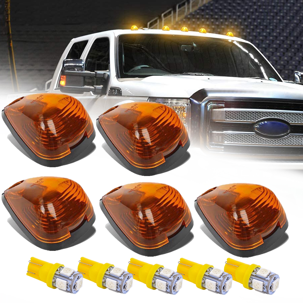 Doxmall 5X Amber Cab Marker Roof Light Covers + 5X Amber T10 LED Bulbs Assembly Compatible with Ford E150 E250 E350 E450 F150 F250 F350 F450 F550 Super Duty with Stock Cab Light 1999-2016
