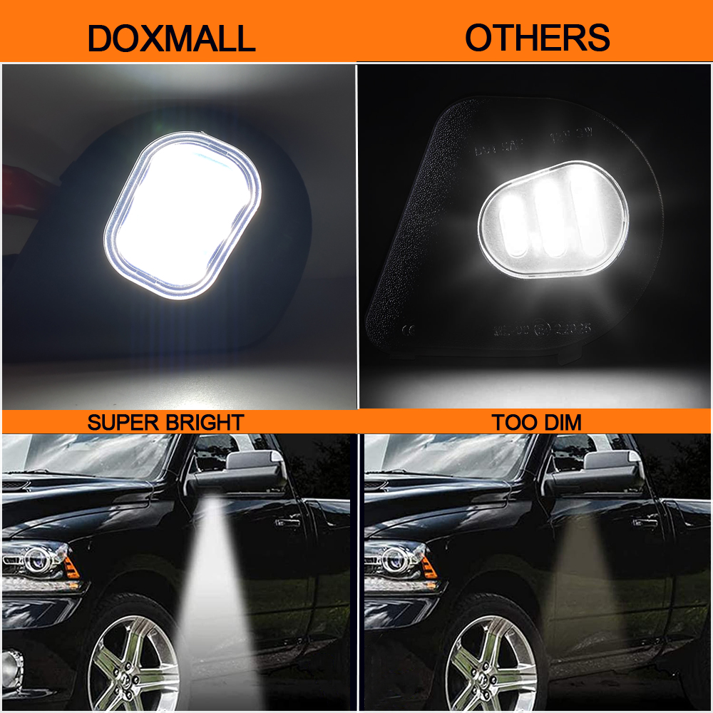 Doxmall 2Pcs LED Side Mirror Puddle Lights 6000K White Lamps Assembly for 2010-2019 Dodge Ram 1500 2500 3500 4500 5500 Towing Mirror Lights - Image 6