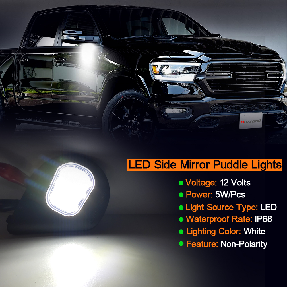 Doxmall 2Pcs LED Side Mirror Puddle Lights 6000K White Lamps Assembly for 2010-2019 Dodge Ram 1500 2500 3500 4500 5500 Towing Mirror Lights - Image 3
