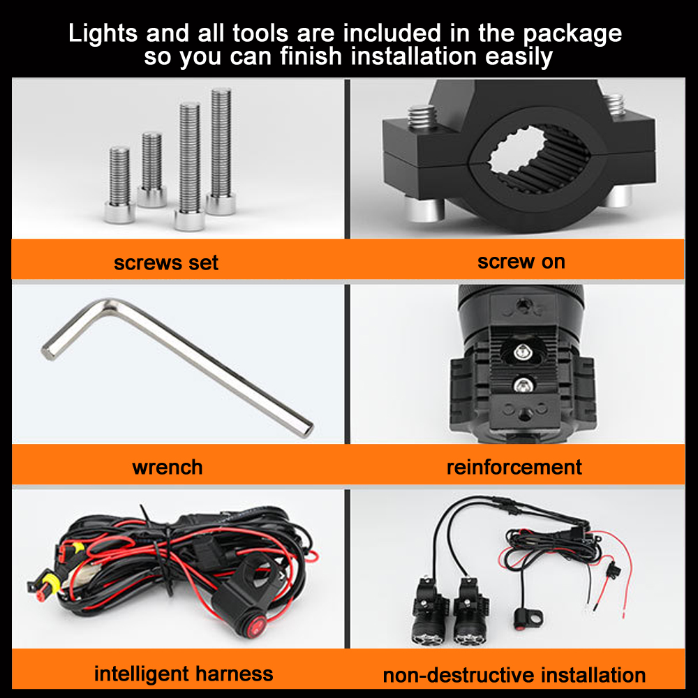 Doxmall 2Pcs Motorcycle LED Driving Lights 90W Spotlights Fog Light Auxiliary Lights 12V LED Pods Light w/ Wiring Harness Switch Universal for Motorbike Car Tractor ATV UTV SUV Truck Boat - Image 6