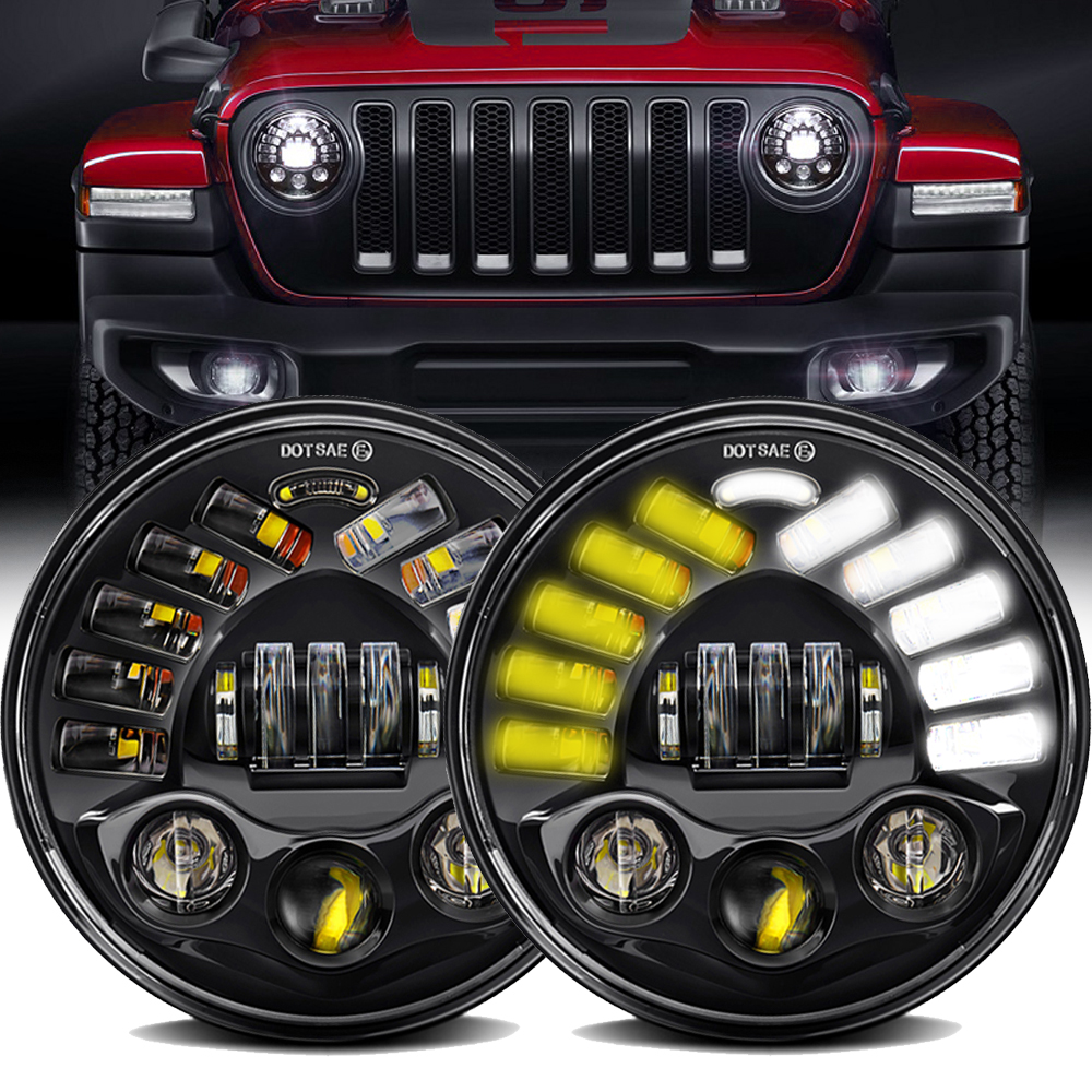 Doxmall DOT Approved 1Pair 7 Inch LED Headlights with Turn Signal and DRL Compatible with Jeep Wrangler JK JKU 2007-2017 Hummer H1 H2 2003-2009