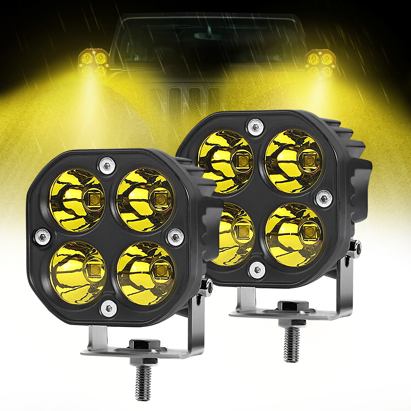 DOXMALL 2PCS Amber Spot Beam Led Offroad Driving Light 3 Inch Led Pod Light Bar 40W Led Work Fog Light For Car Truck Pick-up SUV ATV Boat Motorcycle