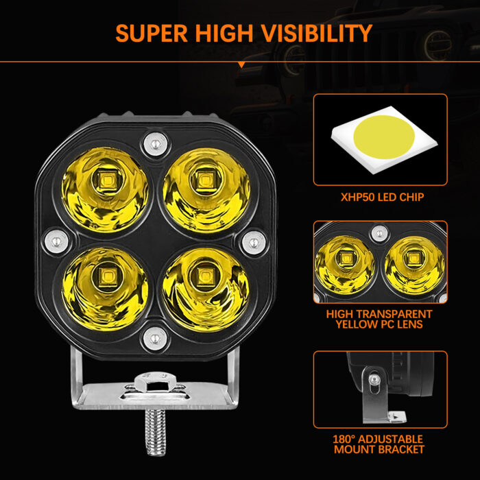 DOXMALL 2PCS Amber Spot Beam Led Offroad Driving Light 3 Inch Led Pod ...
