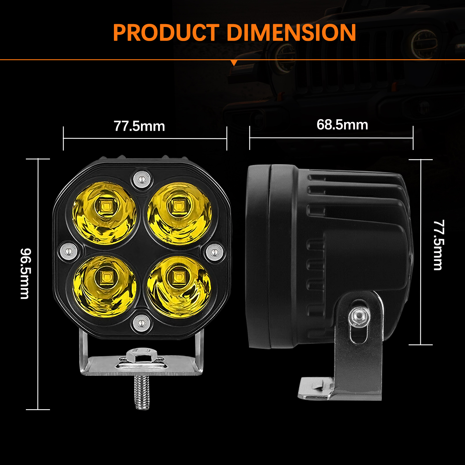 DOXMALL 2PCS Amber Spot Beam Led Offroad Driving Light 3 Inch Led Pod Light Bar 40W Led Work Fog Light For Car Truck Pick-up SUV ATV Boat Motorcycle - Image 7