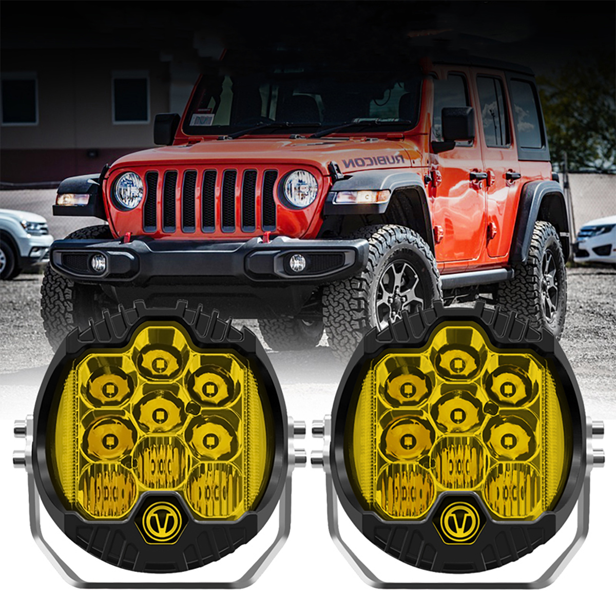 DOXMALL 90W Powerful 7 Inch Led Offroad Driving Work Light With Yellow Spot Flood Combo Beam Amber DRL 8000LM Led Fog Light For 4X4 SUV ATV Truck Car Jeep Motorcycle Boat