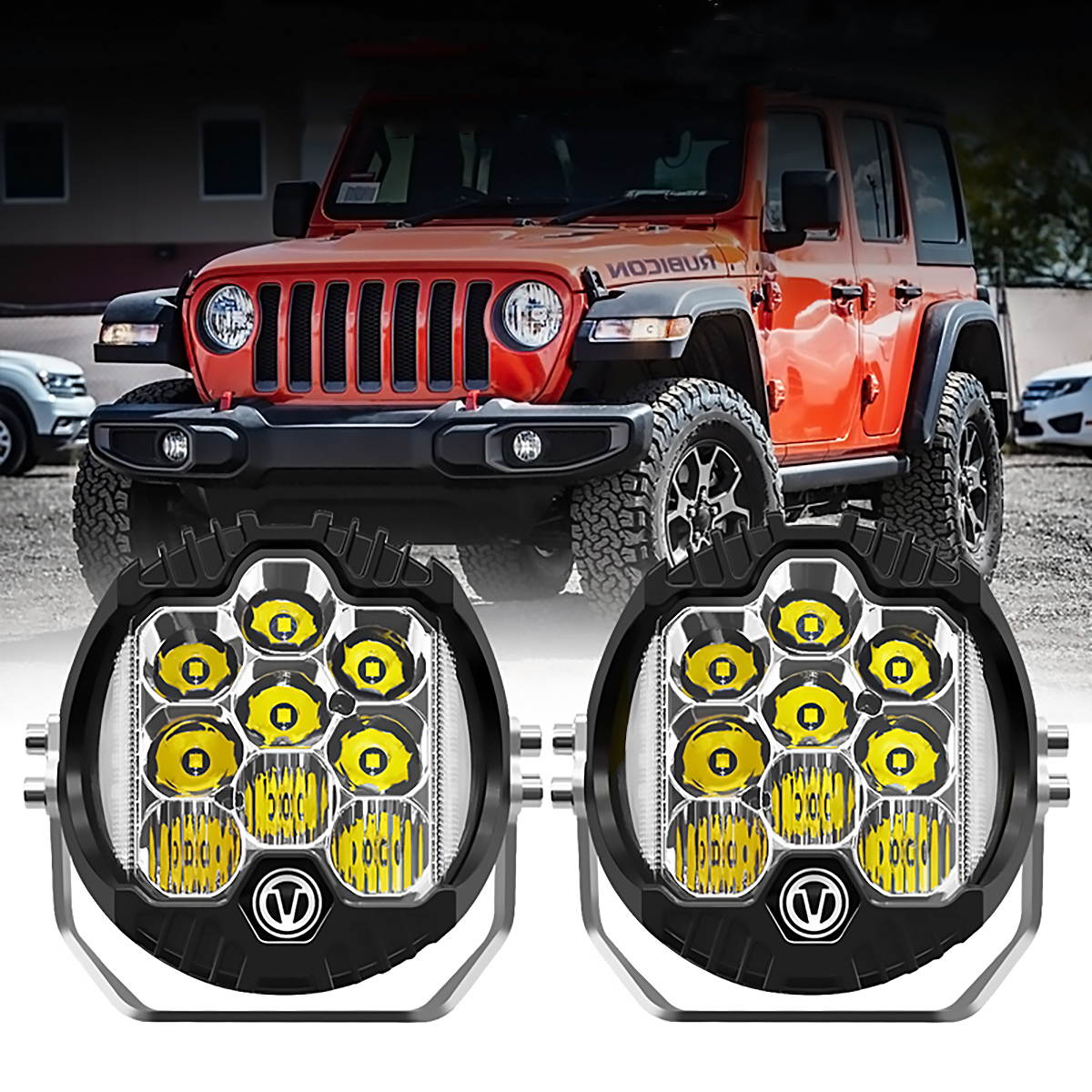 DOXMALL 7 Inch Led Offroad Driving Fog Light With White Spot Flood Combo Beam Amber DRL 90W Led Work Light For Truck Car 4X4 SUV ATV Jeep Motorcycle Boat