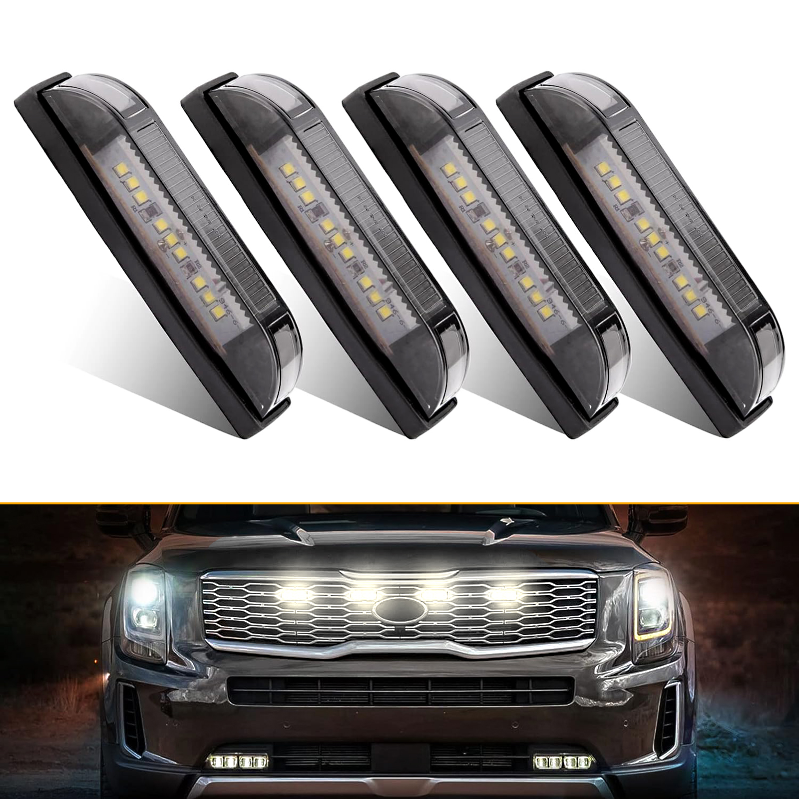 DOXMALL Smoked White LED Front Center Grille Marker Lights 4 Inch Full