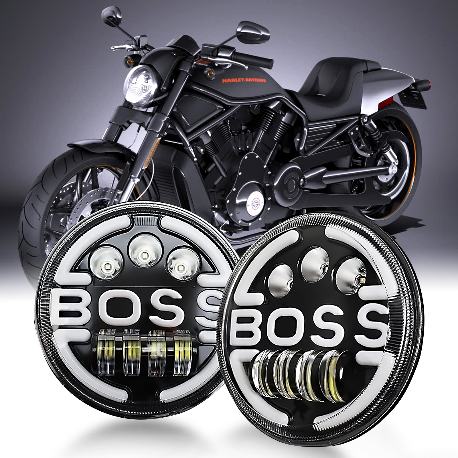 DOXMALL Motorcycle 7inch Round LED Headlights Motorcycle High/Low Beam Headlights Amber/White DRL 1Pcs