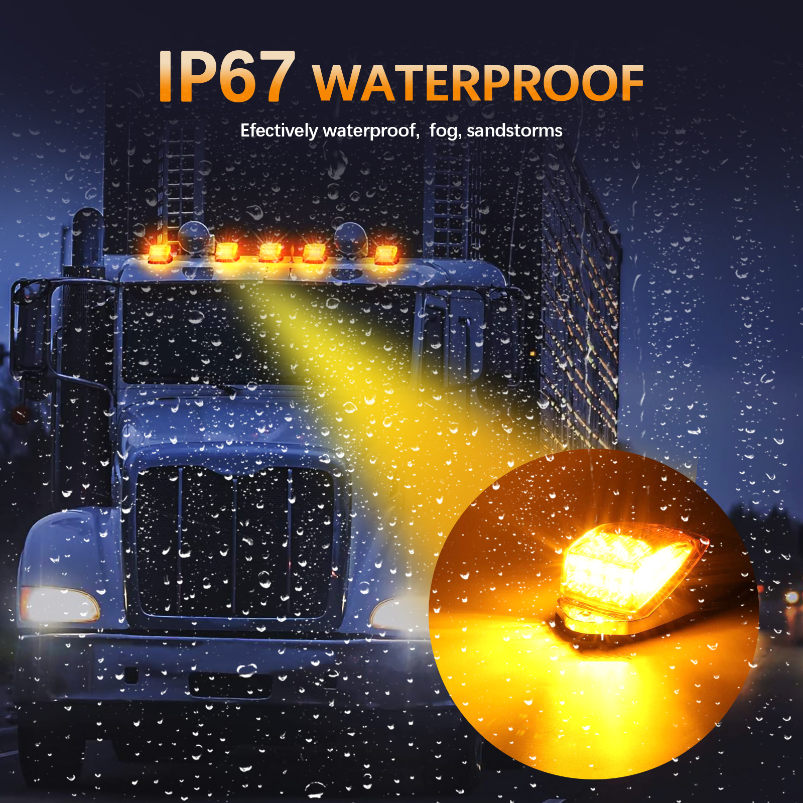 DOXMALL Cab Marker Lights 17 LED Clear Cover Amber Led Top Roof Running Lights 12V Chrome Base Compatible with Peterbilt Mack Paccar Trailer Trucks 5Pcs - Image 2