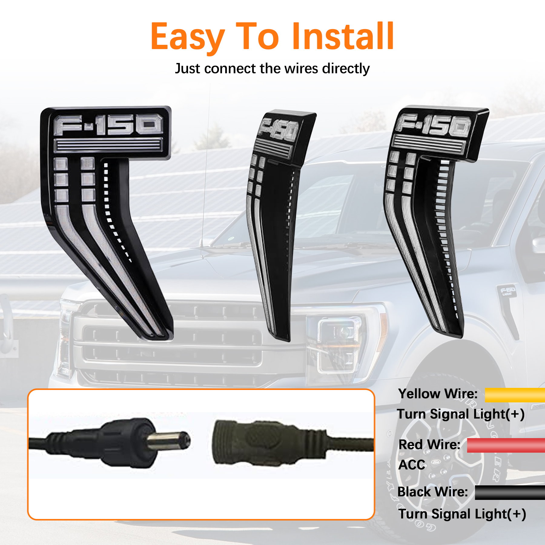 DOXMALL 2 PCS Front Fender Side Marker Lights Amber Sequential Turn Signal White DRL Compatible with Ford F150 2020-2021 - Image 5