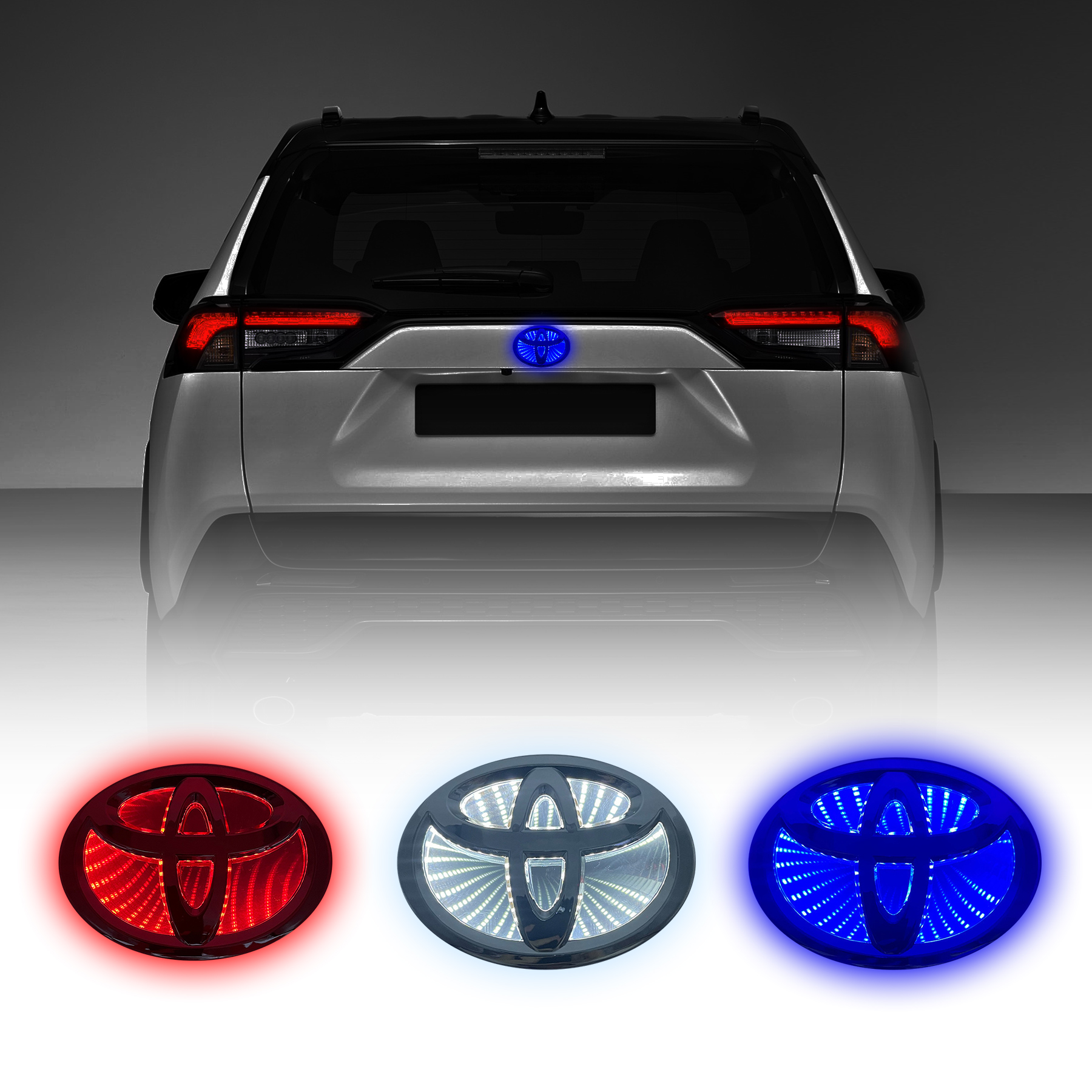3D LED Toyota Logo Badge Emblem Light with White Blue Red Colors-Various Sizes