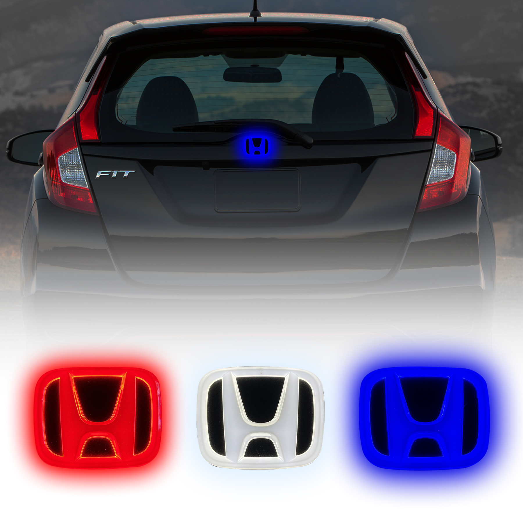 4D LED Honda Logo Light Up Emblem Rear Badge Illuminated Light with White Blue Red Colors Available