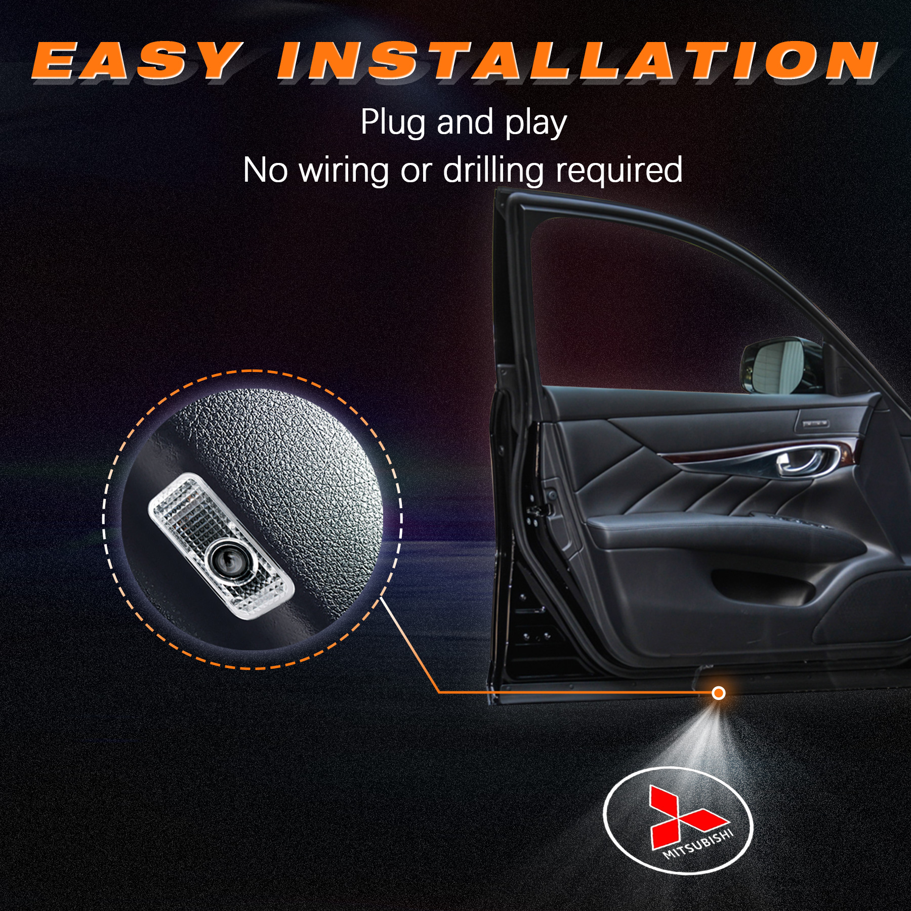 HD Mitsubishi Logo Projector Lights No Fade Car Door Light Compatible with Grandis Pajero(2Pcs) - Image 4