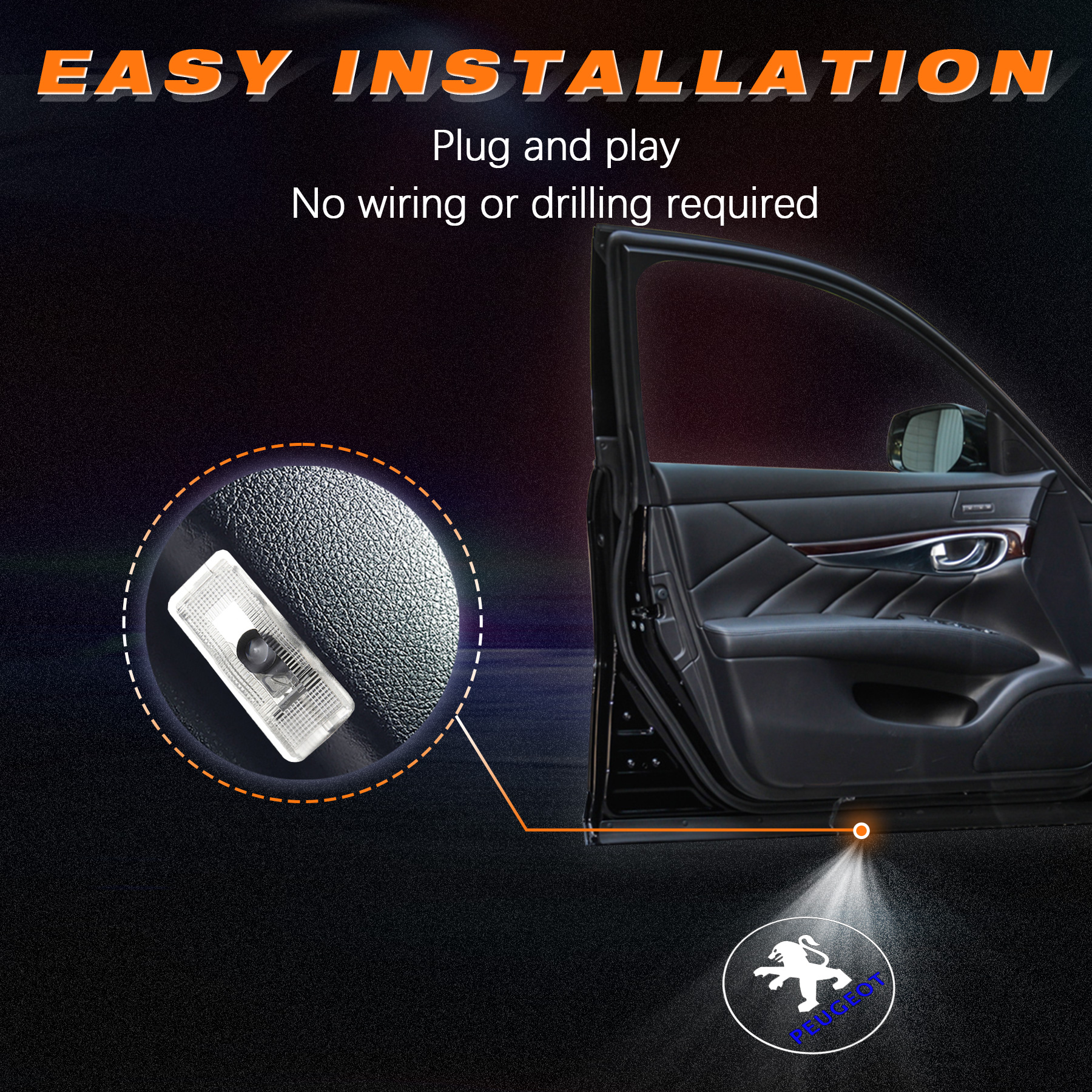 HD Peugeot Logo Courtesy Projector Lights No Fade Car Door Light-Various patterns (2Pcs) - Image 3