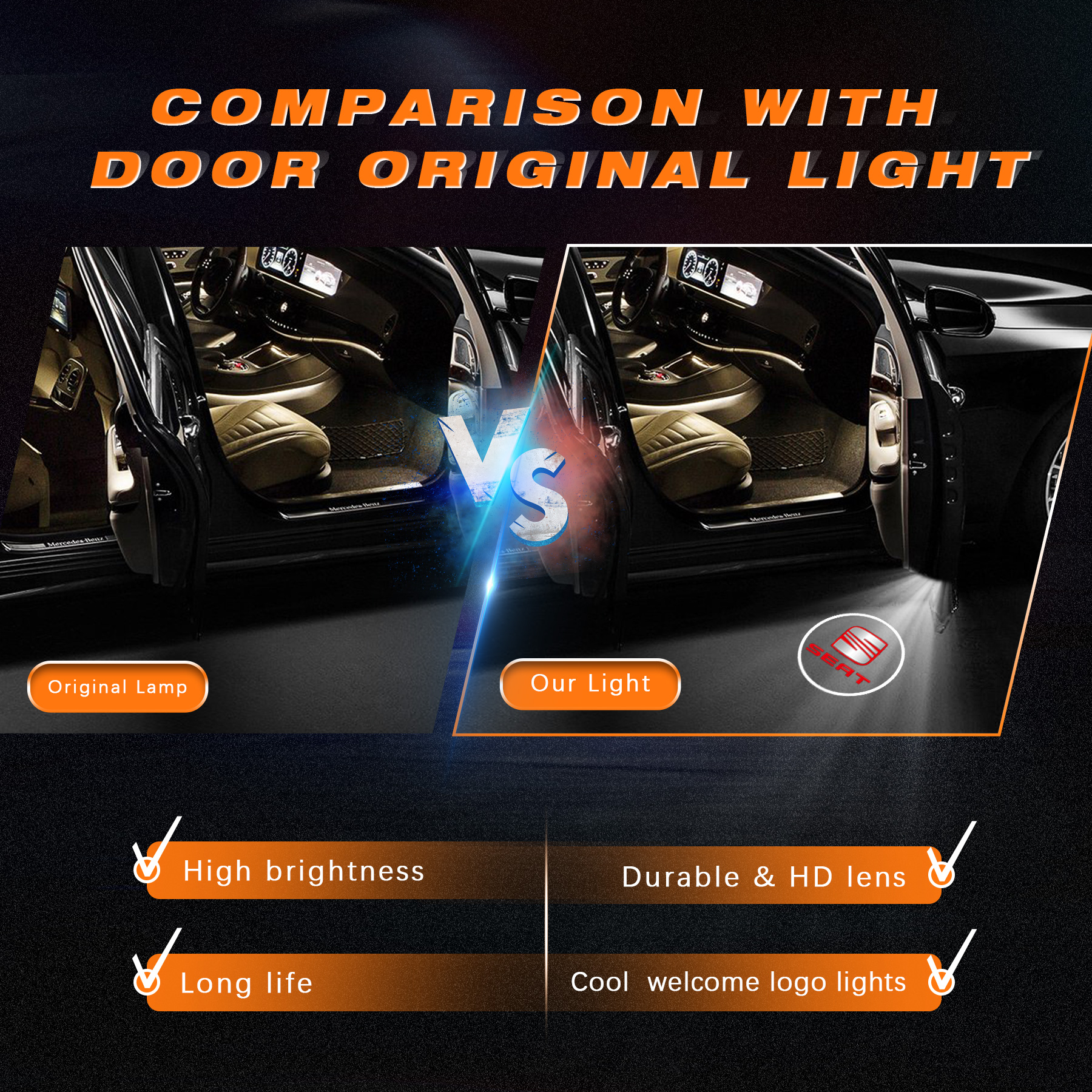HD Seat Logo Courtesy Projector Lights No Fade Car Door Light (2Pcs) - Image 6