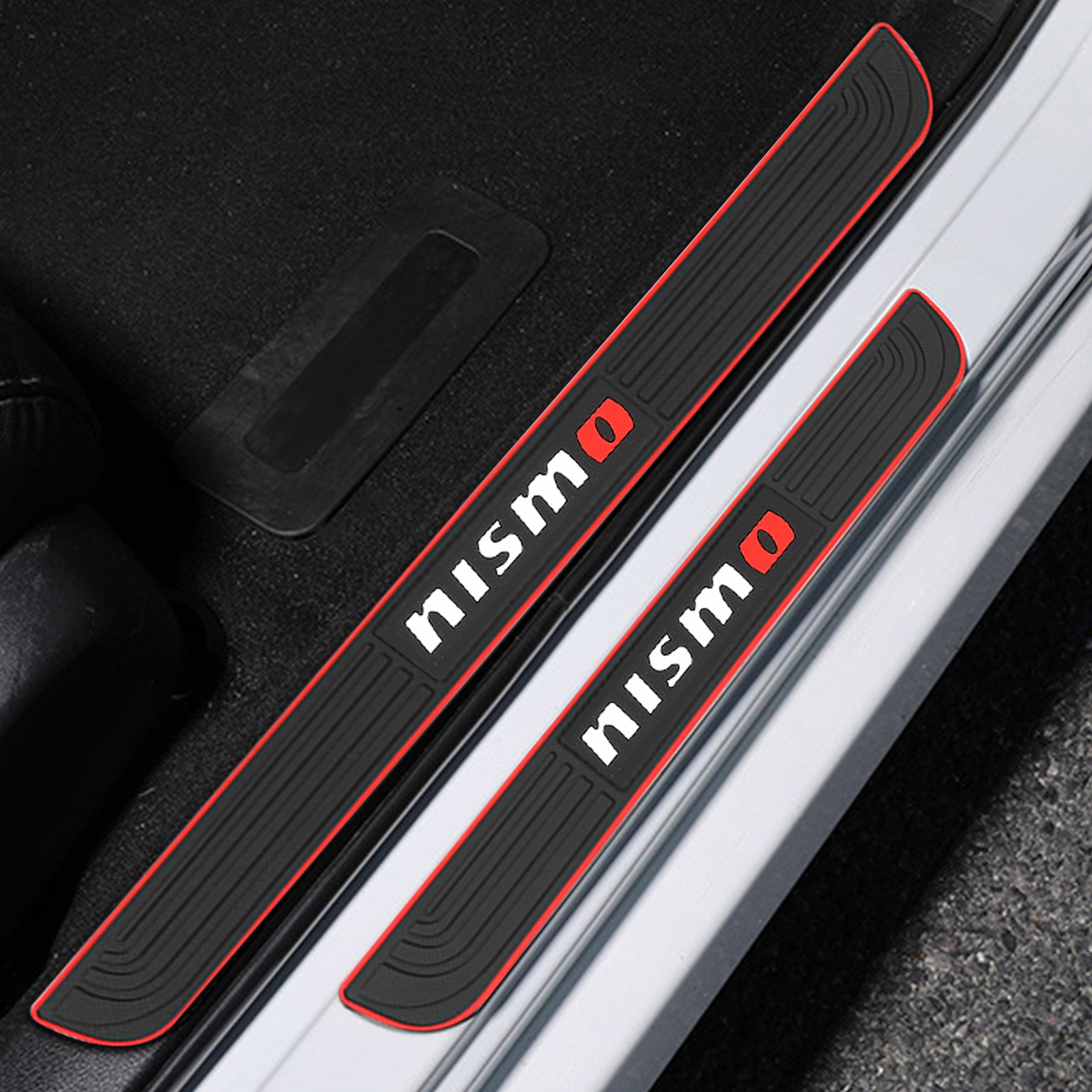 Nismo Logo Car Door Sill Protector Rubber Scuff Plate Trim Accessories (4PCS)
