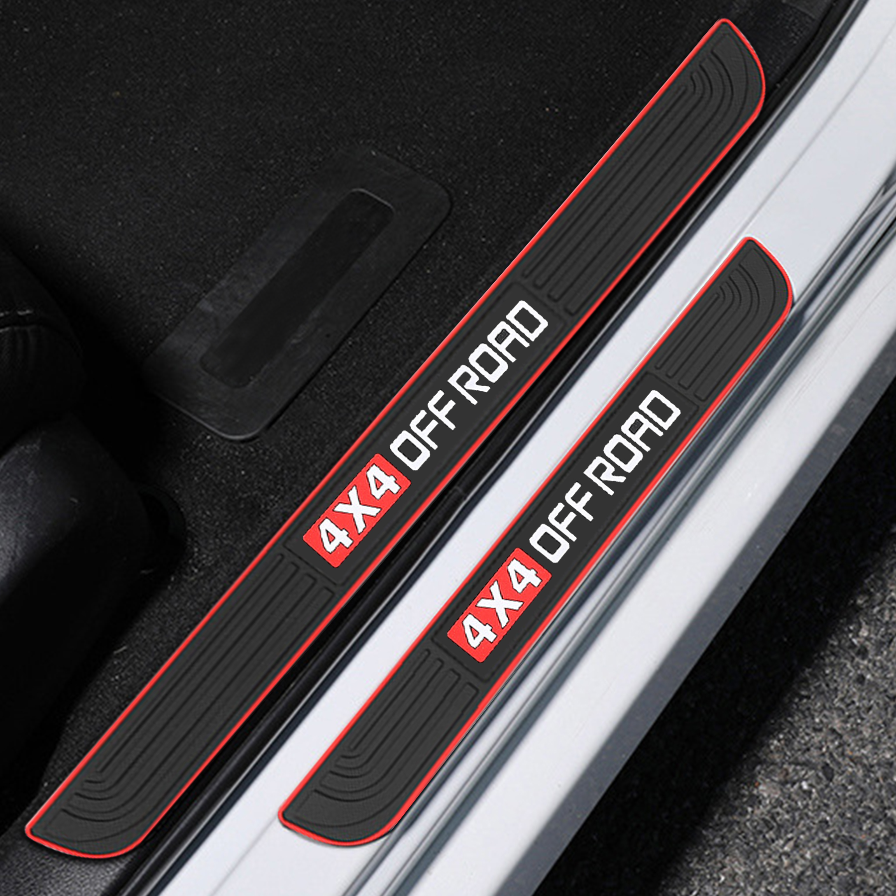 4x4 Off-road Logo Car Door Sill Protector Rubber Scuff Plate Trim Accessories (4PCS)